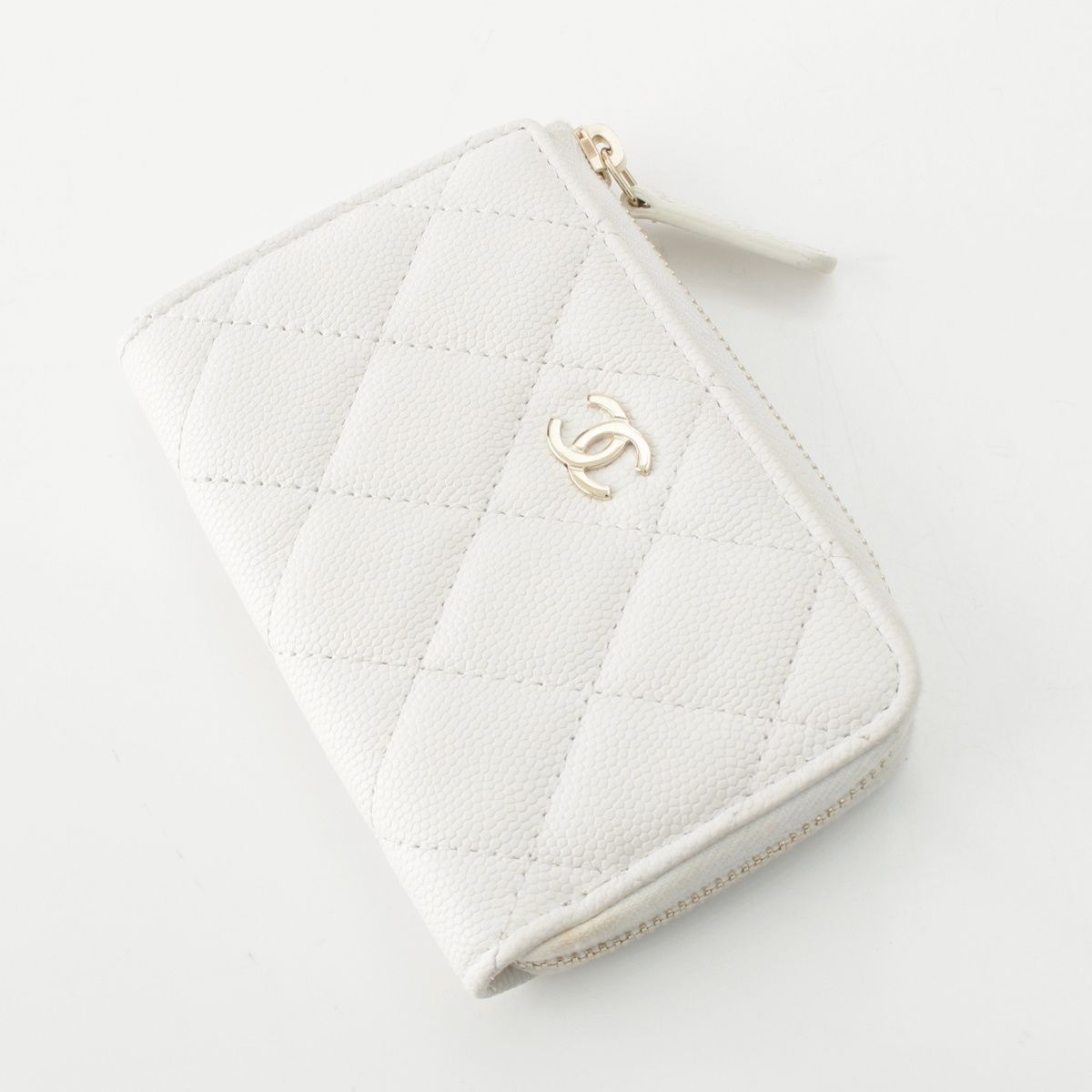 Chanel Caviar Leather CC Logo Champagne Gold Compact Wallet Coin Case White — view 3