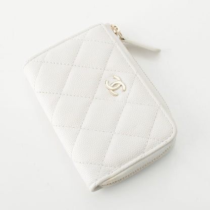 Chanel Caviar Leather CC Logo Champagne Gold Compact Wallet Coin Case White — view 3