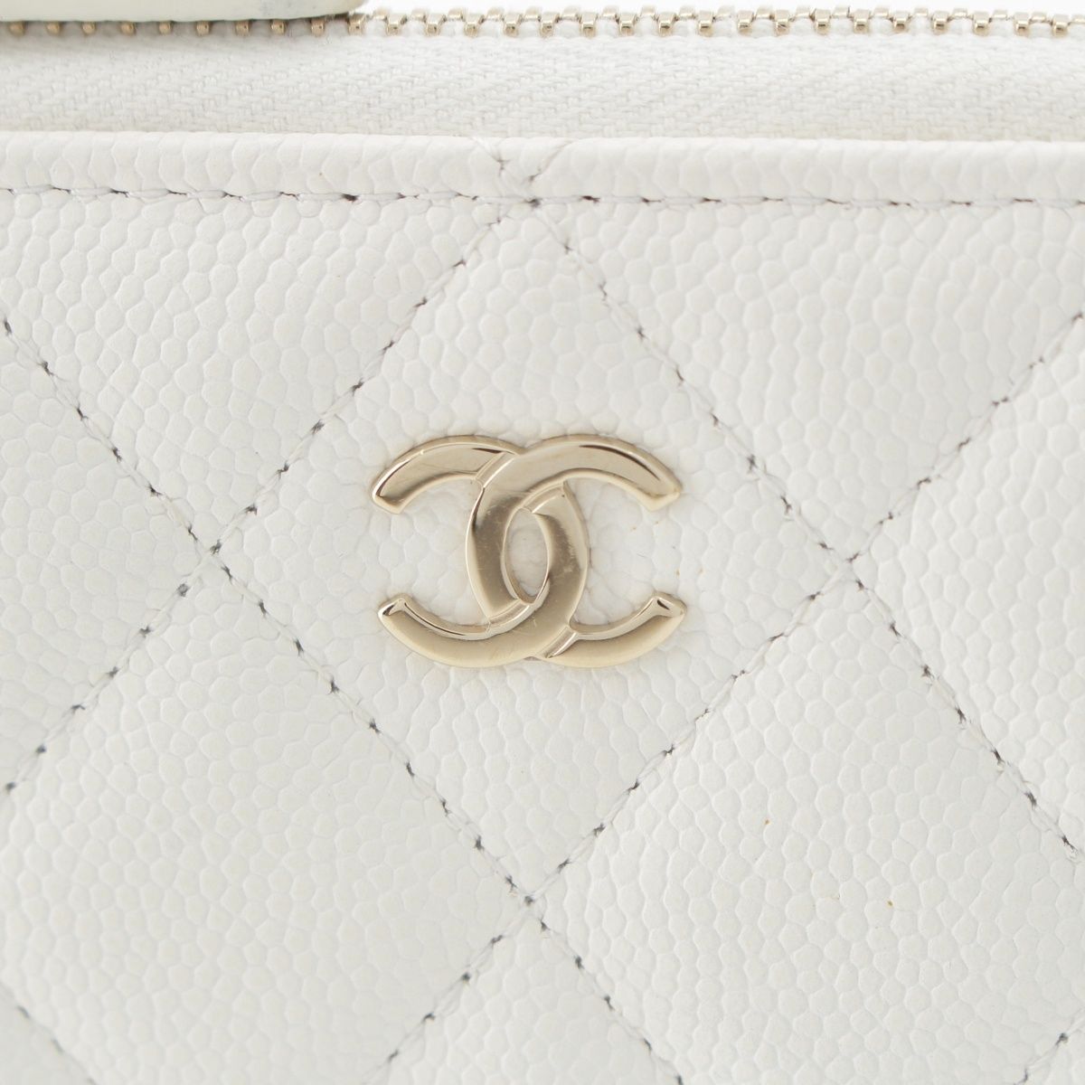 Chanel Caviar Leather CC Logo Champagne Gold Compact Wallet Coin Case White — view 5