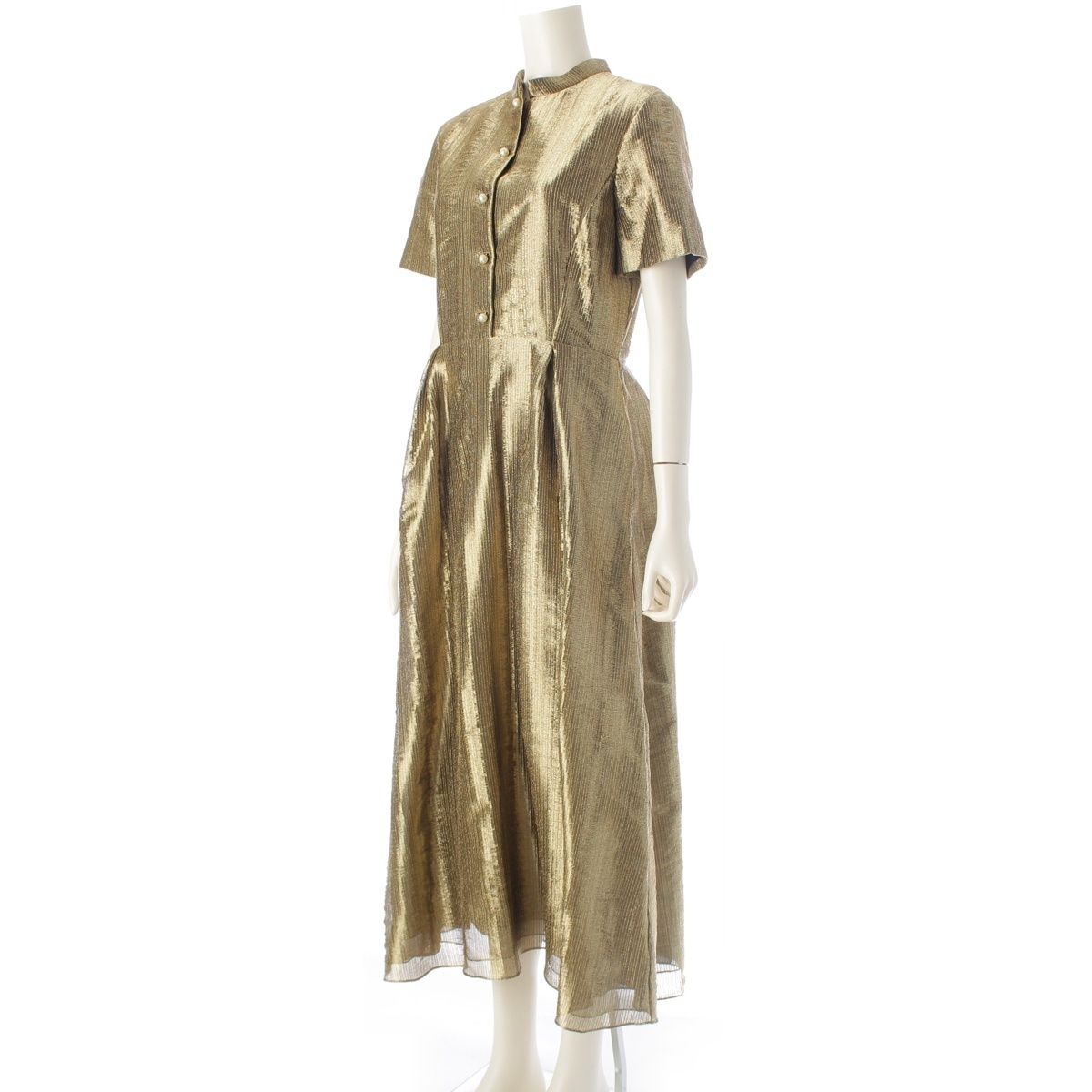 Dior CD Logo Pearl Short Sleeve Dress Lame Gold 40 — view 2