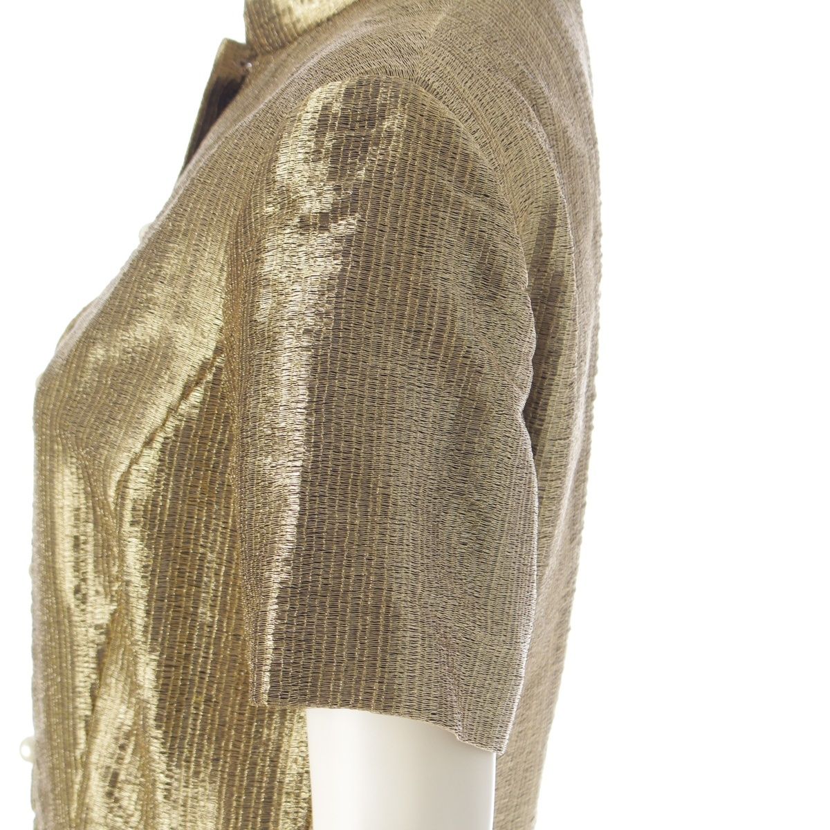 Dior CD Logo Pearl Short Sleeve Dress Lame Gold 40 — view 7