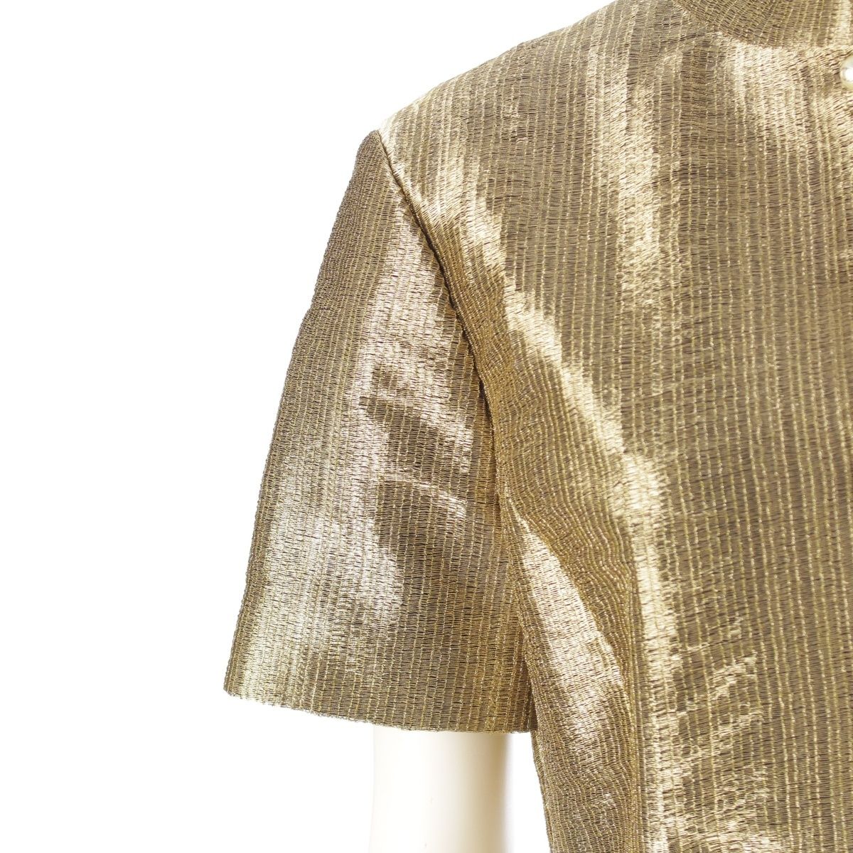 Dior CD Logo Pearl Short Sleeve Dress Lame Gold 40 — view 6