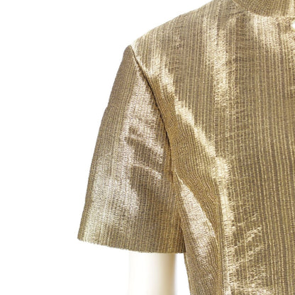 Dior CD Logo Pearl Short Sleeve Dress Lame Gold 40 — view 6