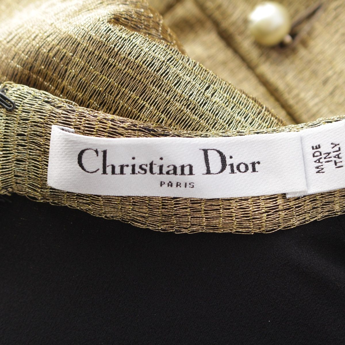 Dior CD Logo Pearl Short Sleeve Dress Lame Gold 40 — view 8