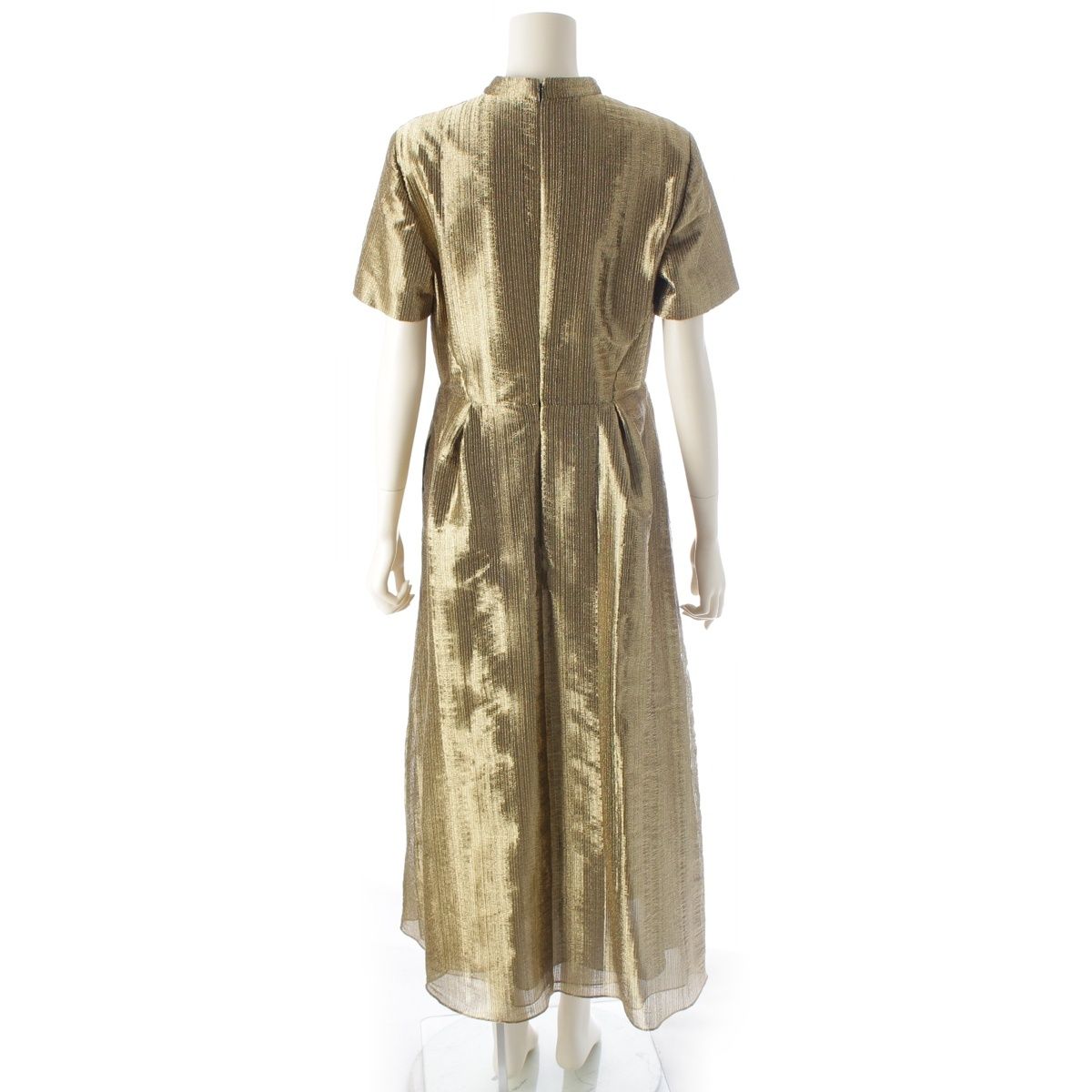 Dior CD Logo Pearl Short Sleeve Dress Lame Gold 40 — view 4
