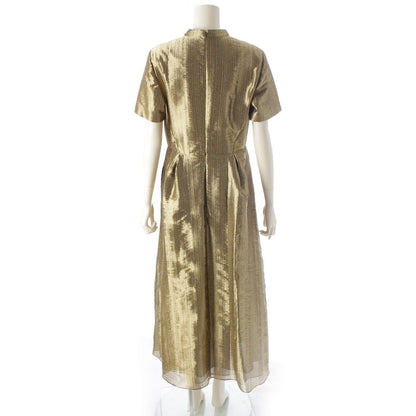 Dior CD Logo Pearl Short Sleeve Dress Lame Gold 40 — view 4