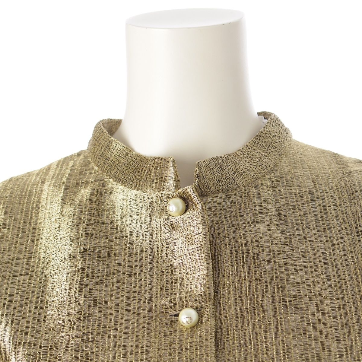 Dior CD Logo Pearl Short Sleeve Dress Lame Gold 40 — view 5