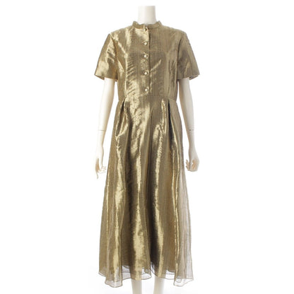 Dior CD Logo Pearl Short Sleeve Dress Lame Gold 40