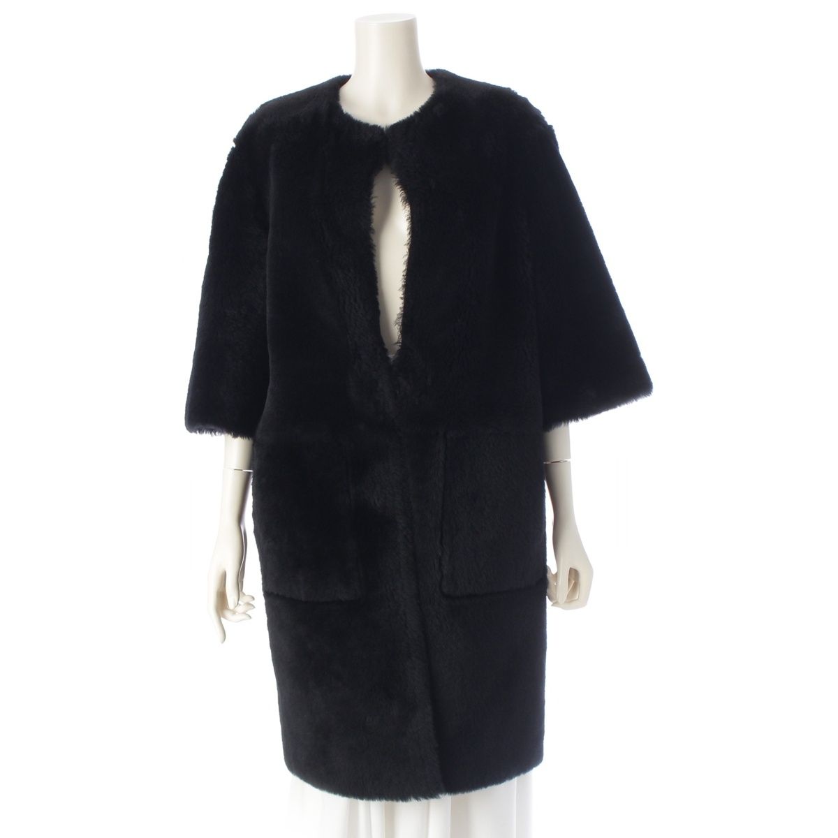 Dior Lambskin CD Logo Bee Shearling Coat Black 40 — view 5