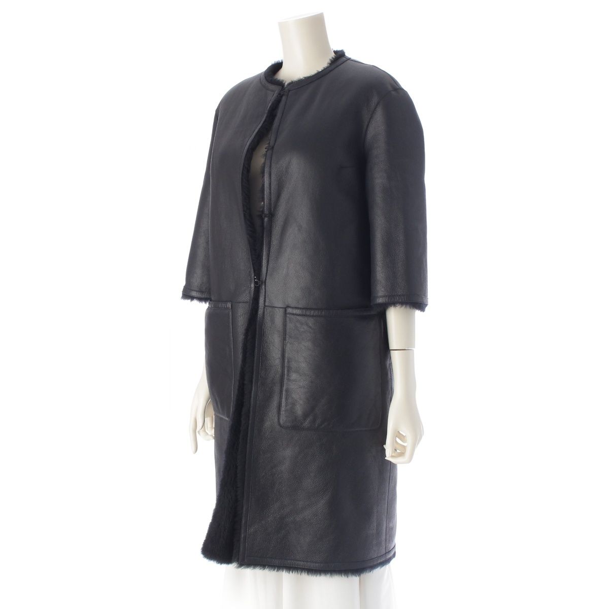 Dior Lambskin CD Logo Bee Shearling Coat Black 40 — view 2