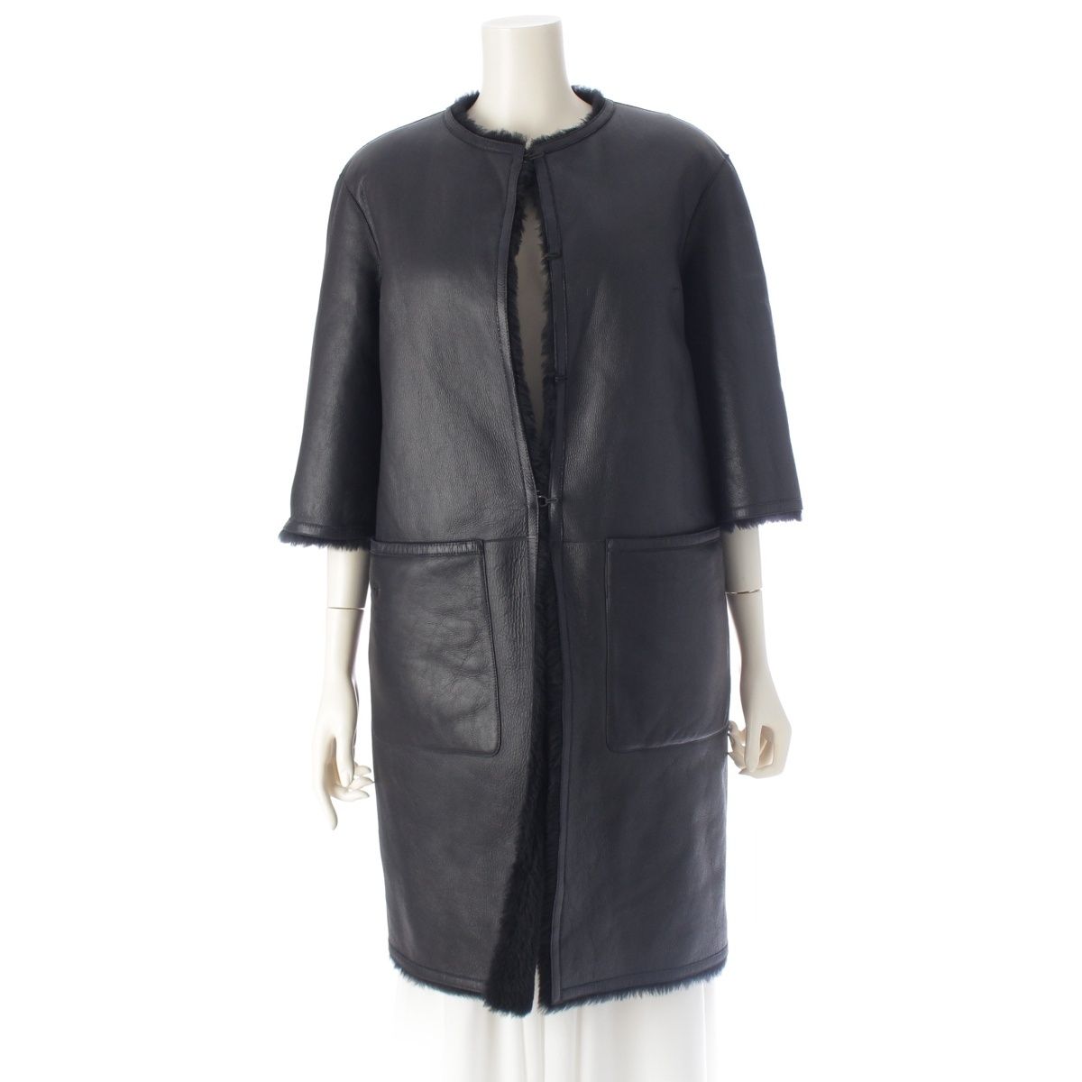 Dior Lambskin CD Logo Bee Shearling Coat Black 40