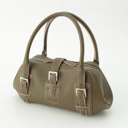 Loewe Senda Leather Logo Belt Handbag Khaki Pink — view 2