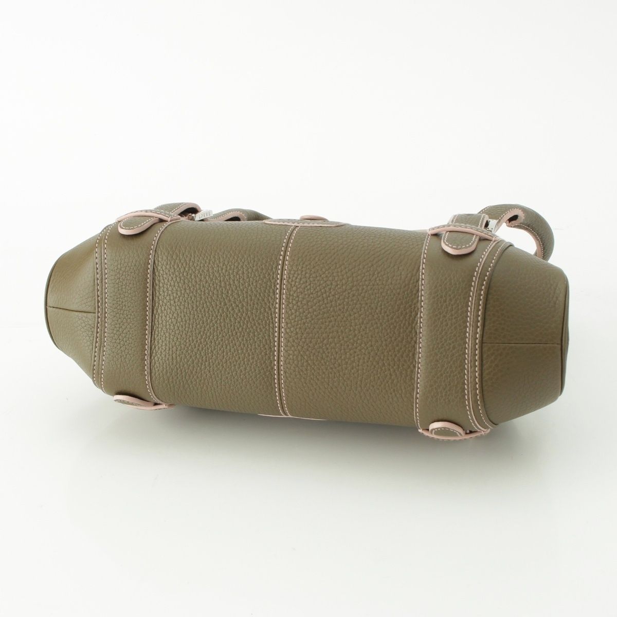 Loewe Senda Leather Logo Belt Handbag Khaki Pink — view 5