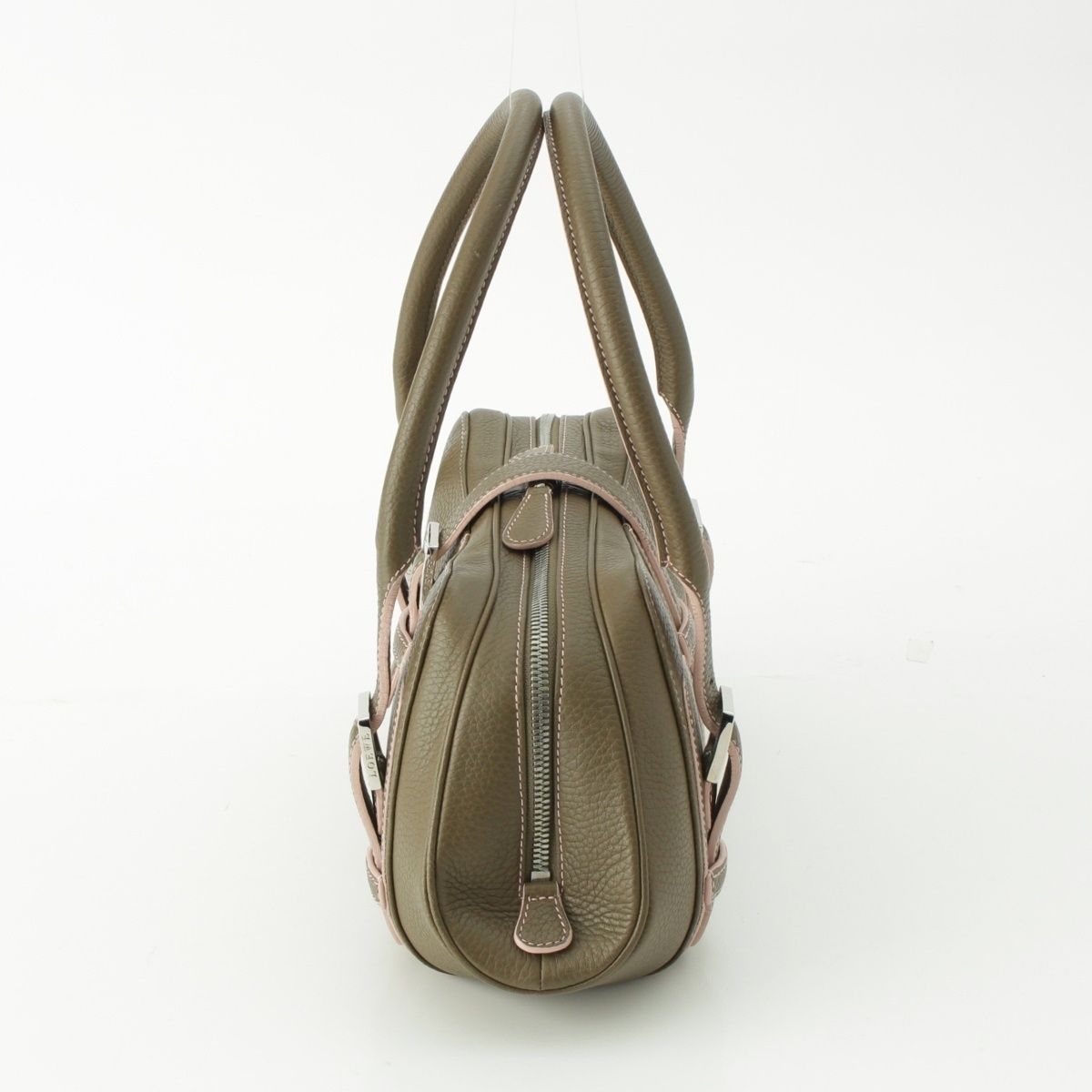 Loewe Senda Leather Logo Belt Handbag Khaki Pink — view 3