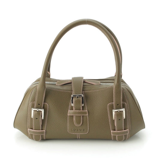 Loewe Senda Leather Logo Belt Handbag Khaki Pink