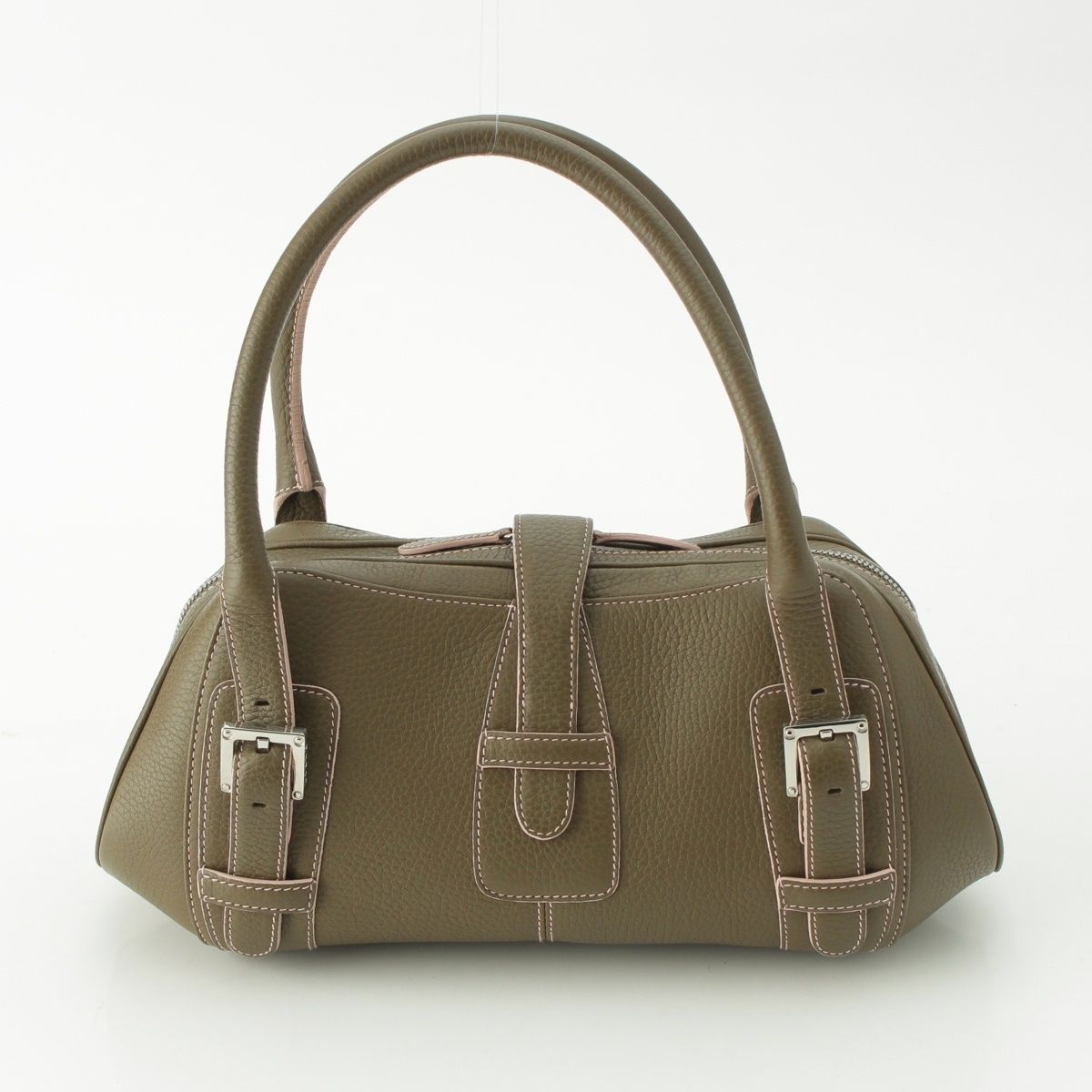 Loewe Senda Leather Logo Belt Handbag Khaki Pink — view 4