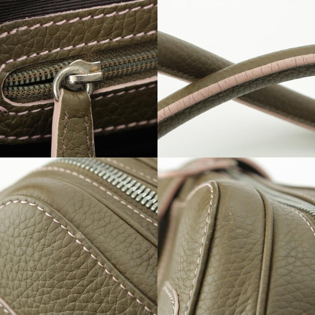 Loewe Senda Leather Logo Belt Handbag Khaki Pink — view 9