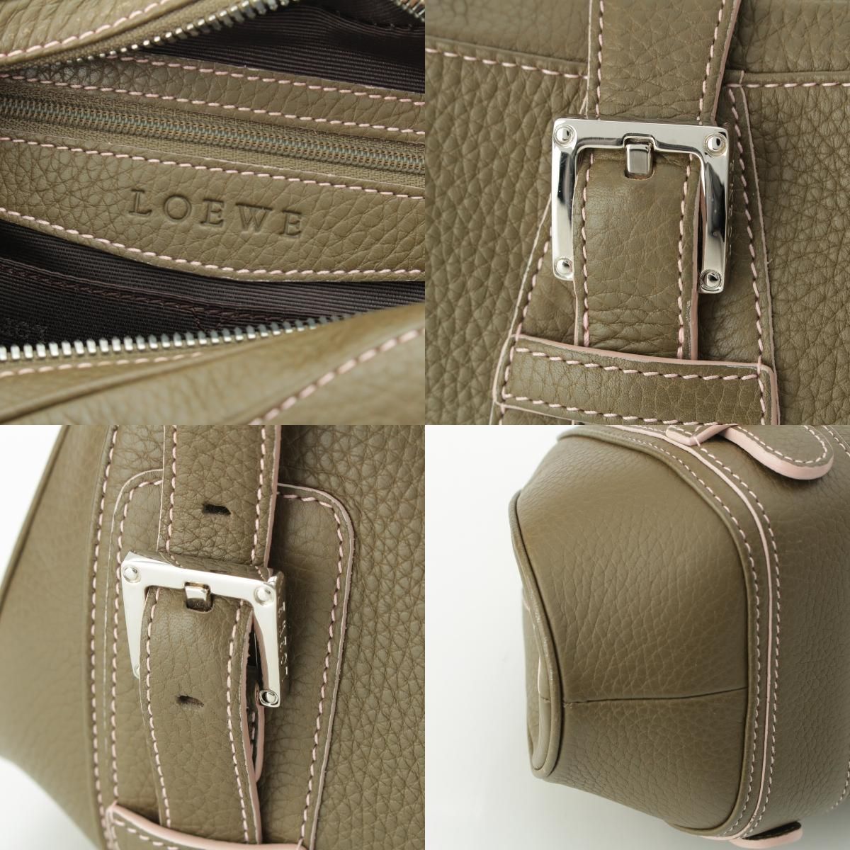 Loewe Senda Leather Logo Belt Handbag Khaki Pink — view 8