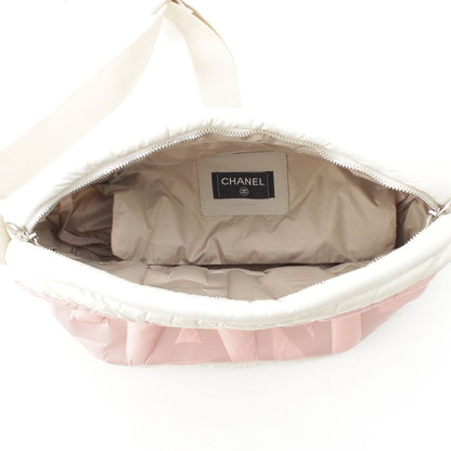 Chanel Deudone Coconnage Nylon Embossed Logo Shoulder Bag Pink White — view 6