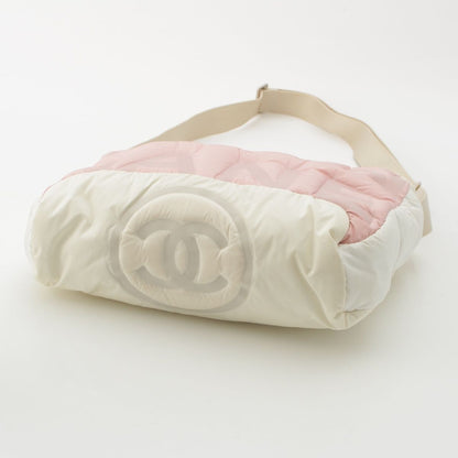 Chanel Deudone Coconnage Nylon Embossed Logo Shoulder Bag Pink White — view 5