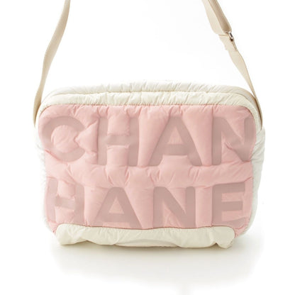 Chanel Deudone Coconnage Nylon Embossed Logo Shoulder Bag Pink White