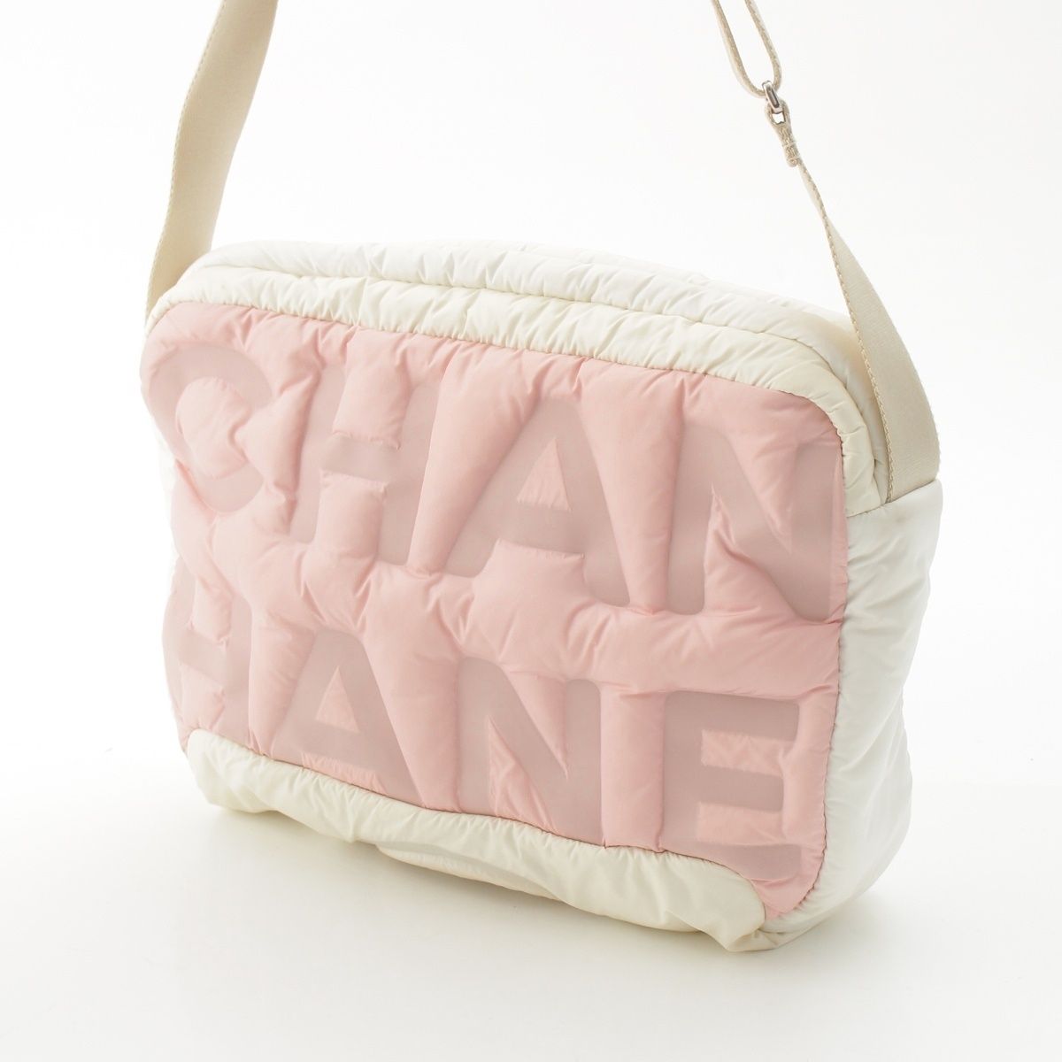 Chanel Deudone Coconnage Nylon Embossed Logo Shoulder Bag Pink White — view 2