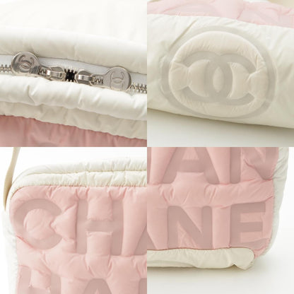 Chanel Deudone Coconnage Nylon Embossed Logo Shoulder Bag Pink White — view 8