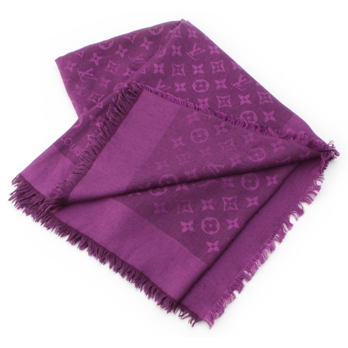 Louis Vuitton Silk Wool Monogram Shine Scarf Shawl Purple — view 2