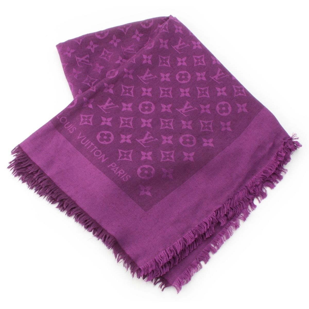 Louis Vuitton Silk Wool Monogram Shine Scarf Shawl Purple