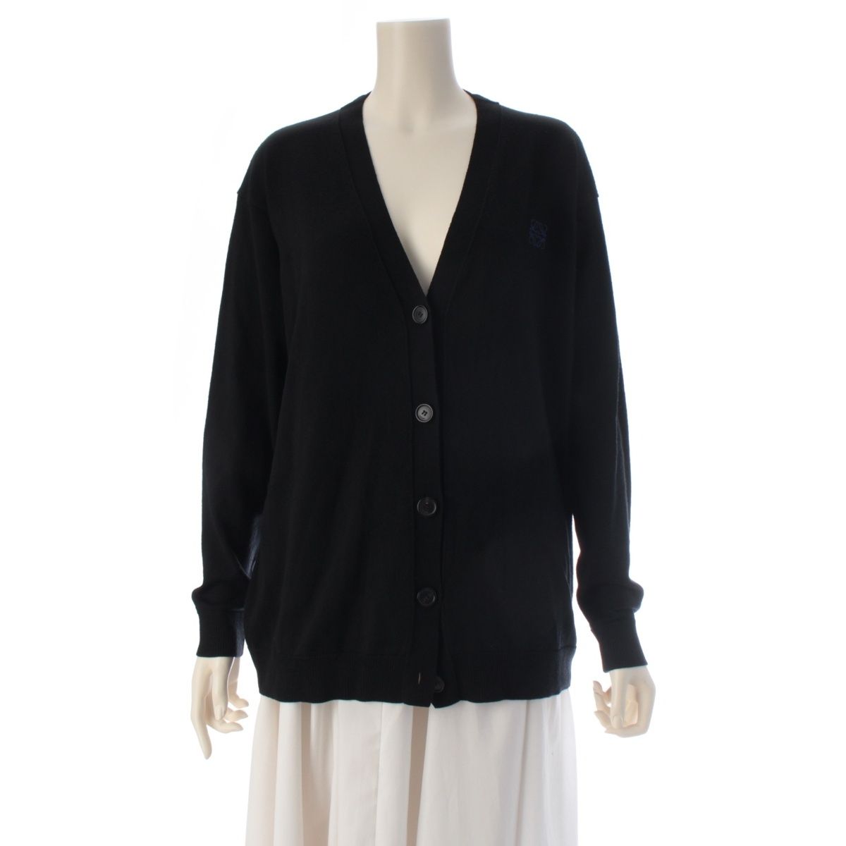 Loewe Wool Anagram Long Sleeve Cardigan Top Black