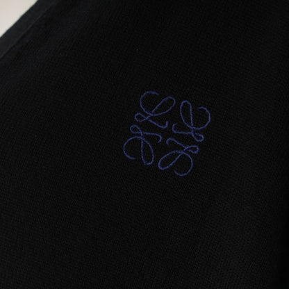 Loewe Wool Anagram Long Sleeve Cardigan Top Black — view 7