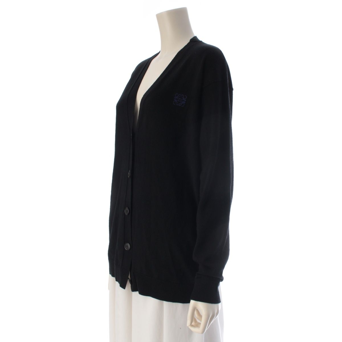 Loewe Wool Anagram Long Sleeve Cardigan Top Black — view 2