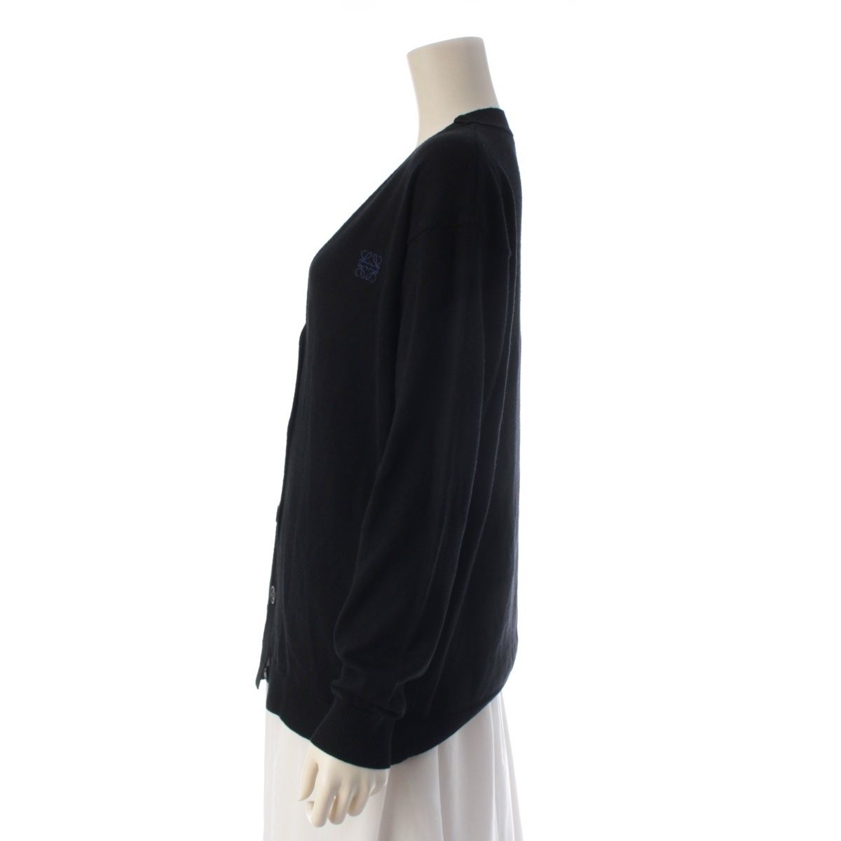 Loewe Wool Anagram Long Sleeve Cardigan Top Black — view 3