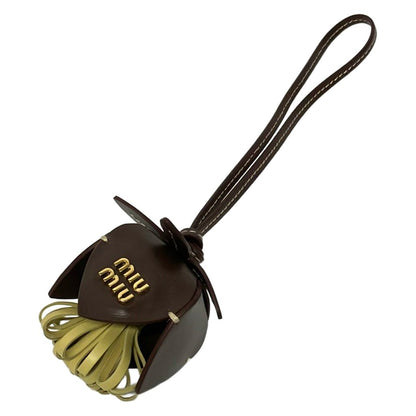 Miu Miu Key Holder Leather Trick Dark Brown Beige