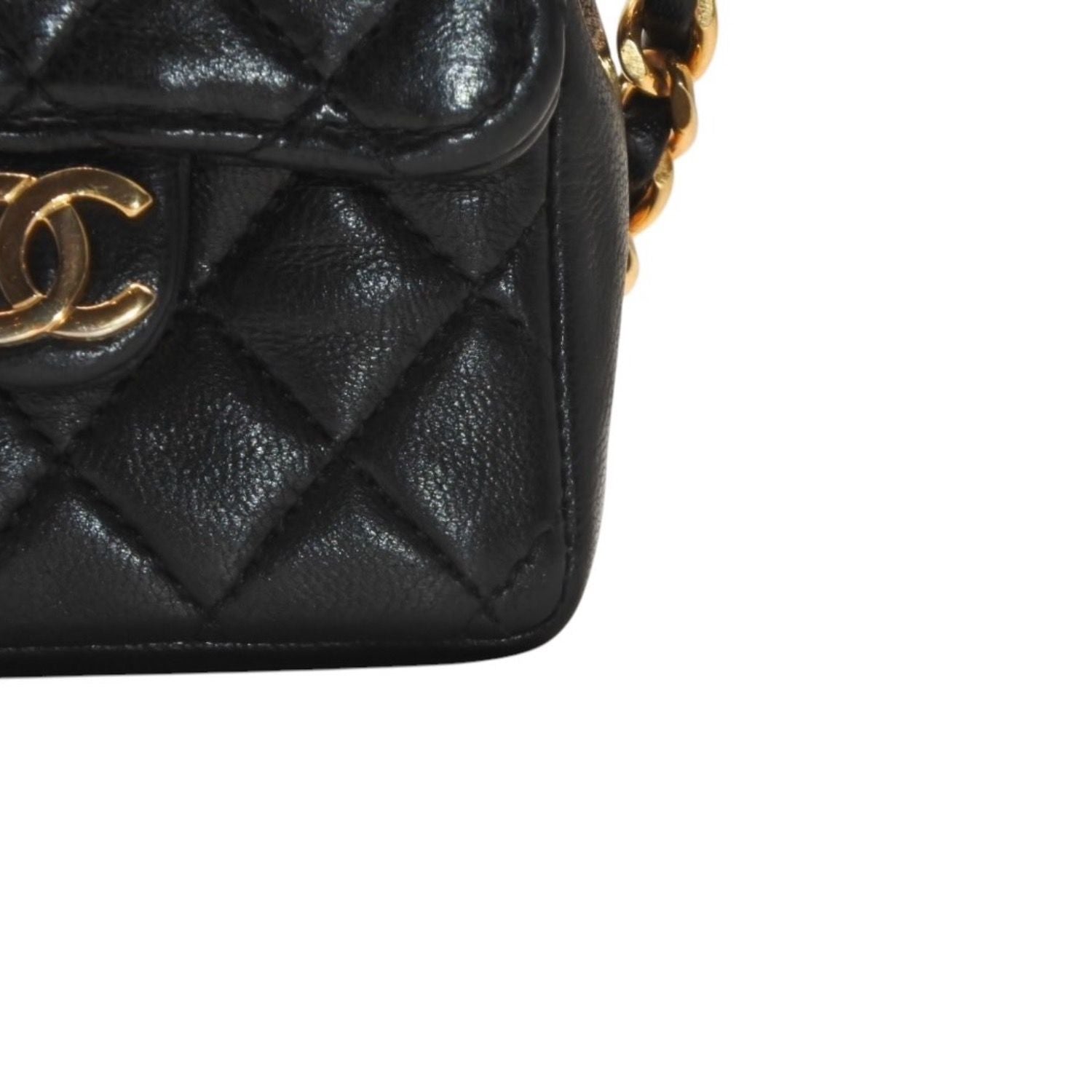 Chanel Micro Quilted Chain Shoulder Bag CC Logo Lambskin Black Gold — view 5