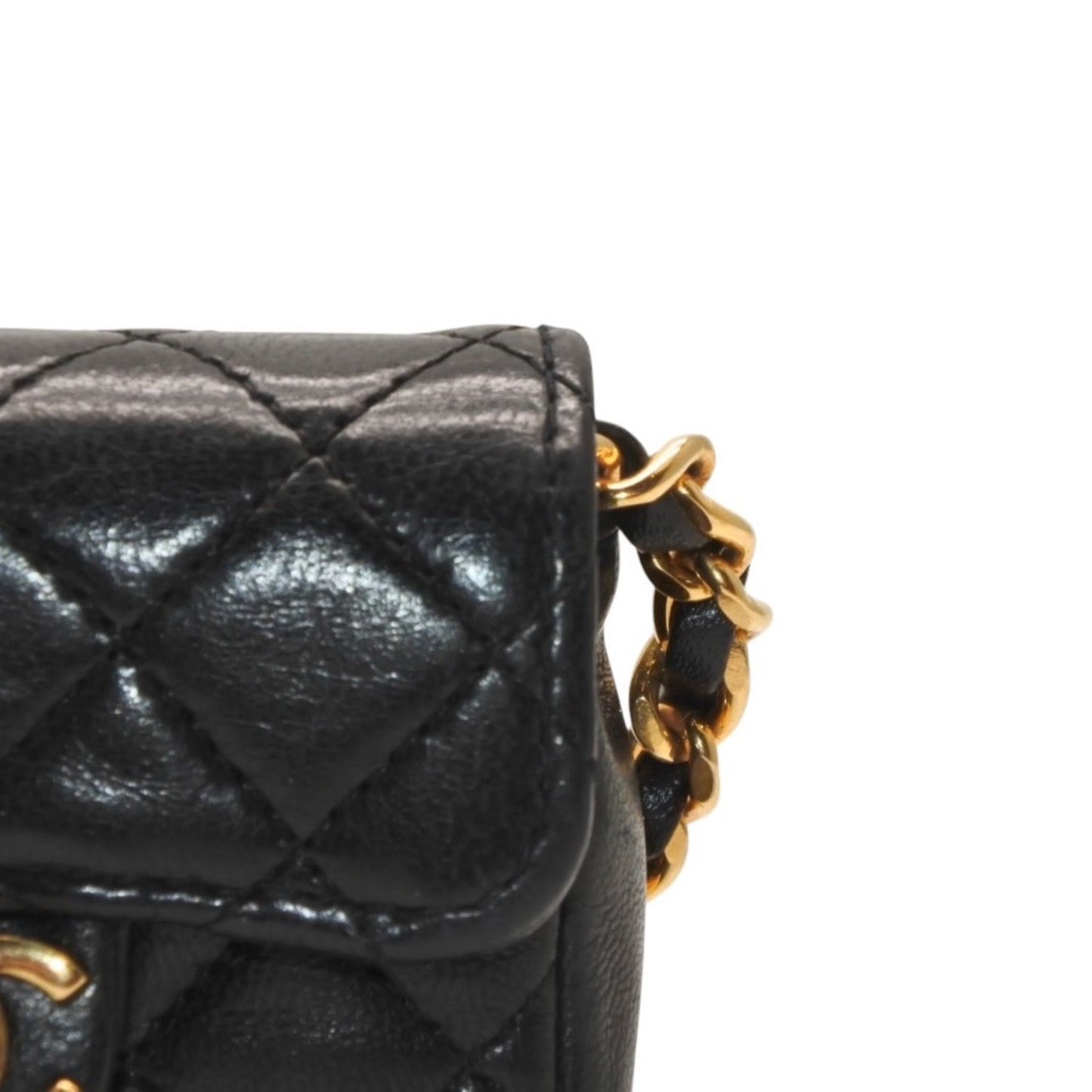 Chanel Micro Quilted Chain Shoulder Bag CC Logo Lambskin Black Gold — view 7