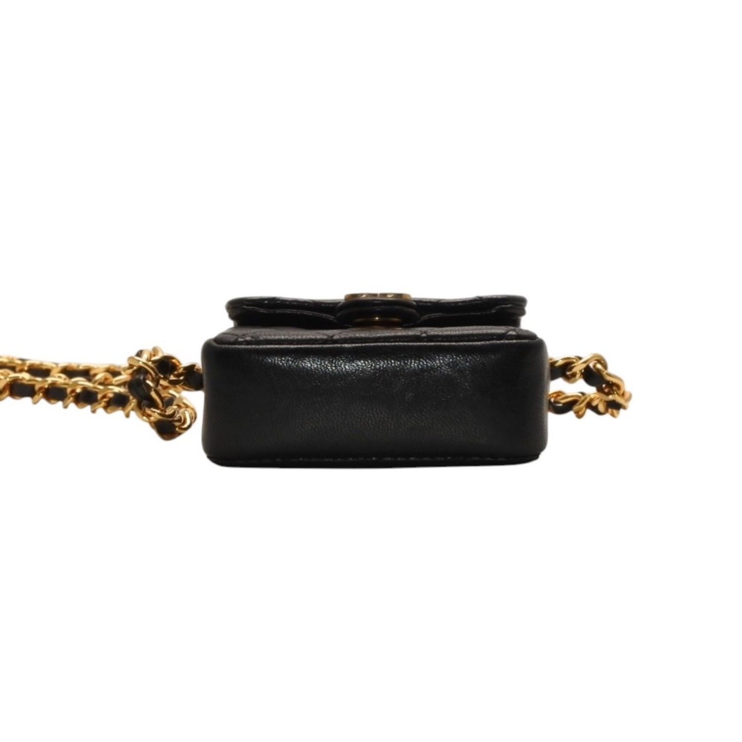 Chanel Micro Quilted Chain Shoulder Bag CC Logo Lambskin Black Gold — view 4