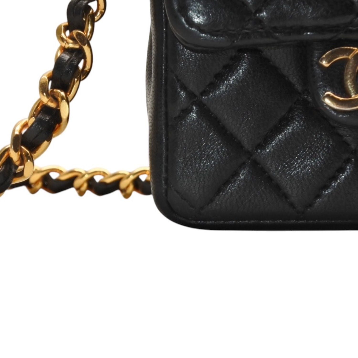 Chanel Micro Quilted Chain Shoulder Bag CC Logo Lambskin Black Gold — view 6
