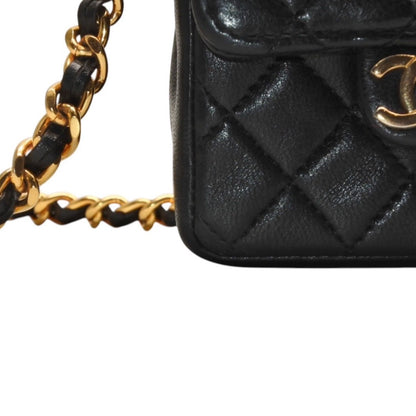 Chanel Micro Quilted Chain Shoulder Bag CC Logo Lambskin Black Gold — view 6