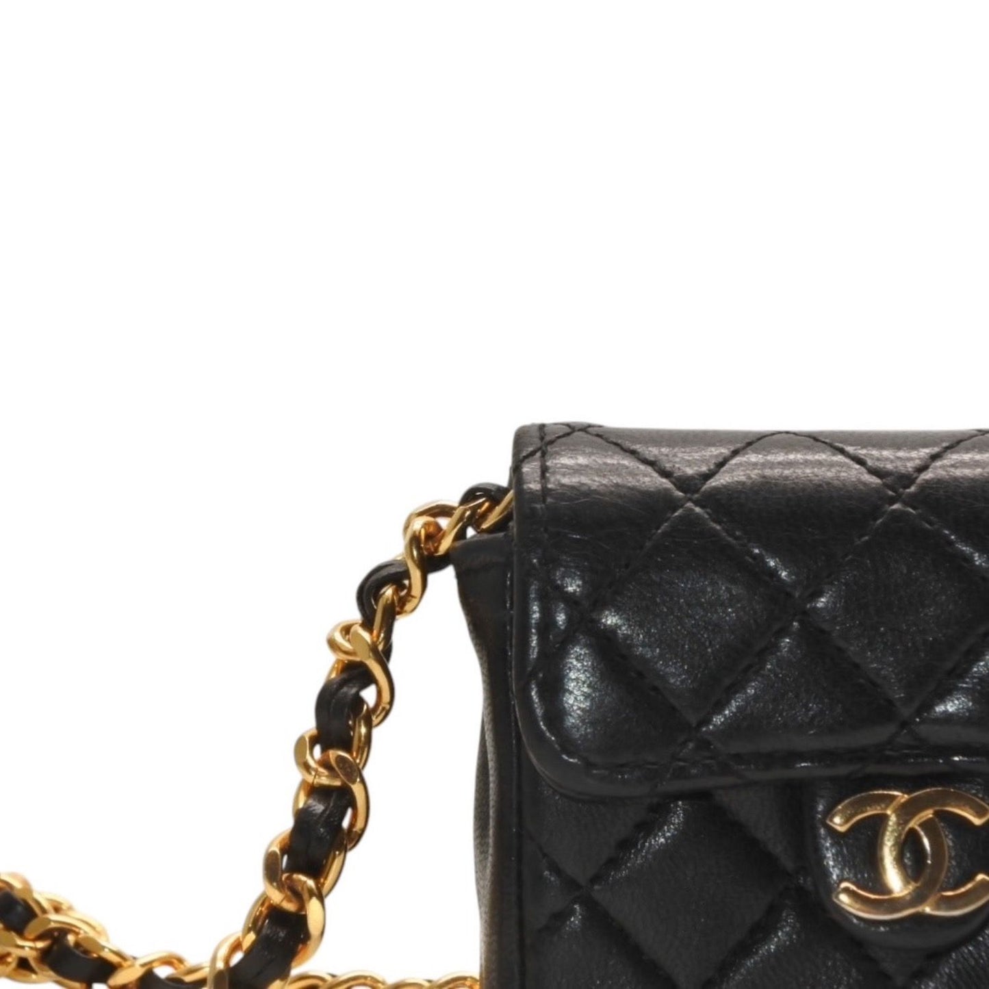 Chanel Micro Quilted Chain Shoulder Bag CC Logo Lambskin Black Gold — view 8