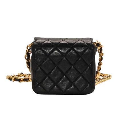 Chanel Micro Quilted Chain Shoulder Bag CC Logo Lambskin Black Gold — view 2
