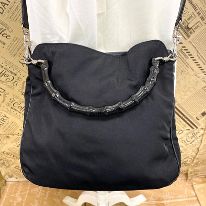 Gucci Handbag Shoulder Nylon Black Bamboo Travel