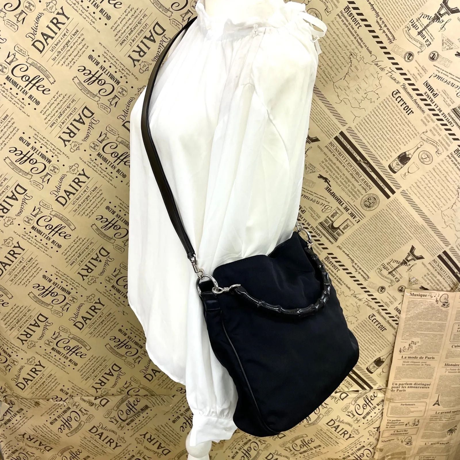Gucci Handbag Shoulder Nylon Black Bamboo Travel — view 3