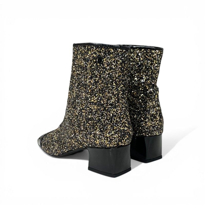Chanel Boots Short Shoes Glitter Patent Black Gold Silver CC Logo — view 4