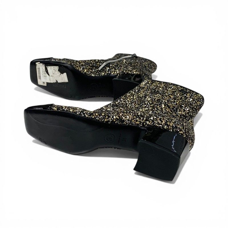 Chanel Boots Short Shoes Glitter Patent Black Gold Silver CC Logo — view 6