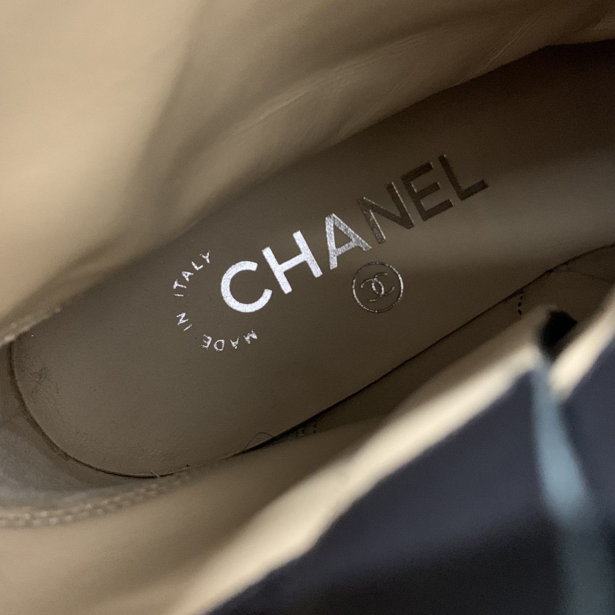 Chanel Boots Short Shoes Glitter Patent Black Gold Silver CC Logo — view 7