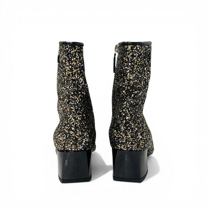 Chanel Boots Short Shoes Glitter Patent Black Gold Silver CC Logo — view 5