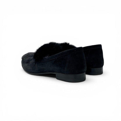 Hermes Paris Loafers Shoes Suede Black Gold Moccasins Flat — view 4