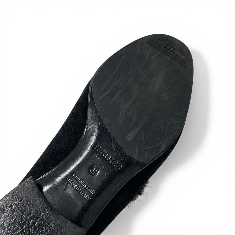 Hermes Paris Loafers Shoes Suede Black Gold Moccasins Flat — view 8