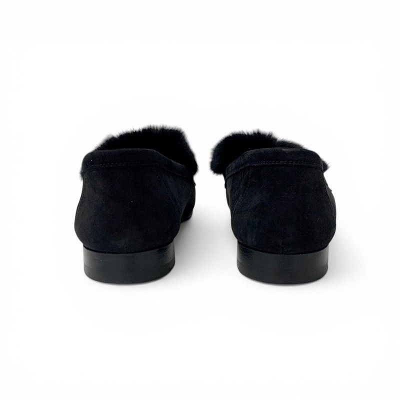 Hermes Paris Loafers Shoes Suede Black Gold Moccasins Flat — view 5